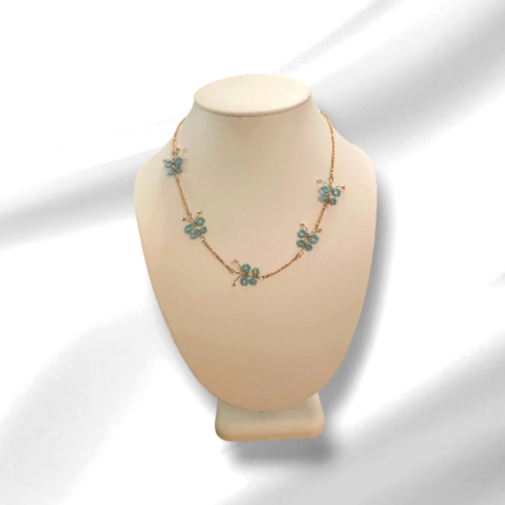 Vintage Anthropologie Turquoise Beaded Butterfly Necklace.